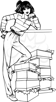 Royalty Free Clipart Image of a Woman With Boxes