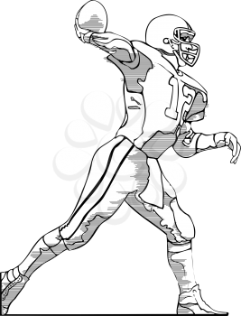 Royalty Free Clipart Image of a Quarterback Throwing a Ball