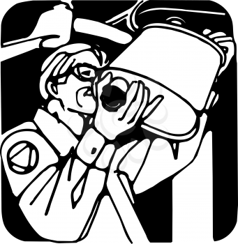 Royalty Free Clipart Image of a Man Installing a Muffler