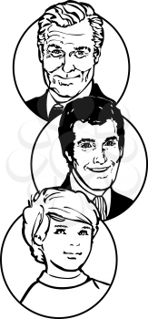 Royalty Free Clipart Image of Three Generations of Men