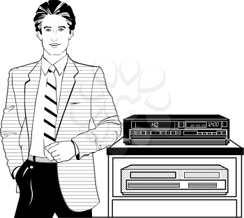 Royalty Free Clipart Image of an Electronics Salesman