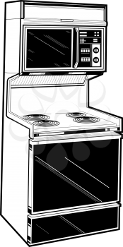 Royalty Free Clipart Image of a Stove and Microwave