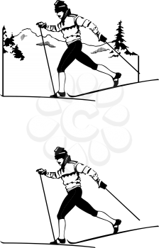 Royalty Free Clipart Image of Cross County Skiers
