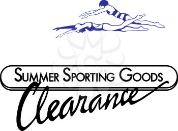 Royalty Free Clipart Image of a Summer Sporting Goods Clearance Promo With Two Swimmers