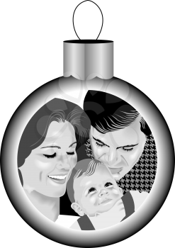 Royalty Free Clipart Image of a Family on an Ornament