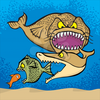 Royalty Free Clipart Image of Bit Fish Eating Smaller Fish