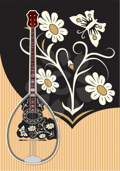 Royalty Free Clipart Image of a Bouzouki on a Floral Background