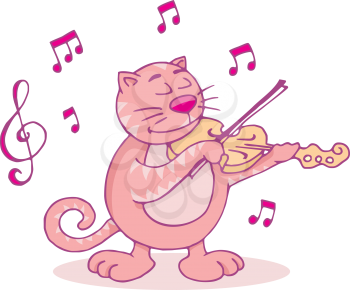 Royalty Free Clipart Image of a Cat Playing a Violin
