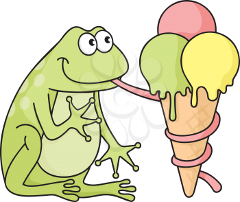 Royalty Free Clipart Image of a Frog Eating Ice Cream