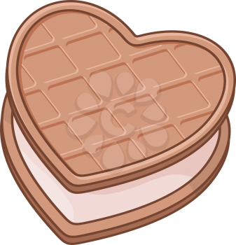 Royalty Free Clipart Image of a Heart Shaped Chocolate Biscuit With Cream Filling