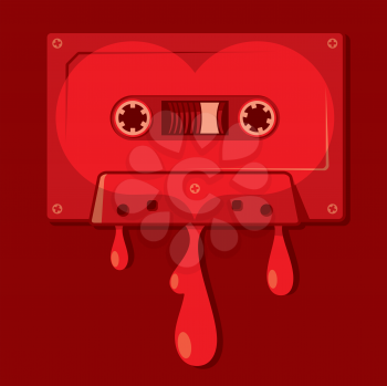Royalty Free Clipart Image of a Bleeding Heart Audio Cassette