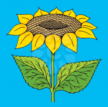 Royalty Free Clipart Image of a Sunflower on Blue