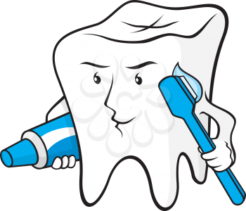 Royalty Free Clipart Image of a Tooth With a Toothbrush and Toothpaste