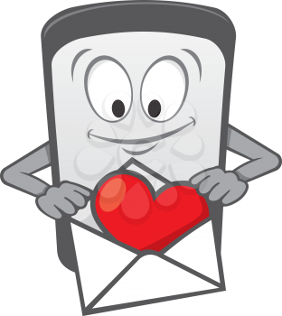 Royalty Free Clipart Image of a Cellphone With an Envelope and Heart