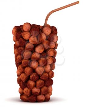 Royalty Free Clipart Image of a Glass Shape of Hazelnuts 