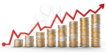 Royalty Free Clipart Image of Earnings and Success Coin Graph