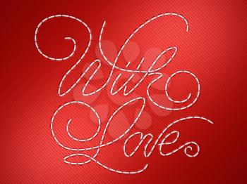 Royalty Free Clipart Image of With Love Stitched on Red Material