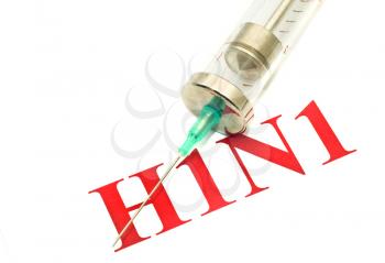 Swine FLU H1N1 disease - syringe and red alert over white