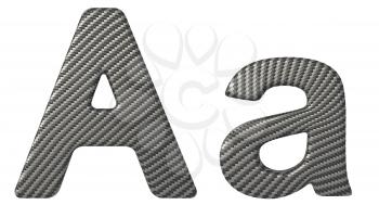Carbon fiber font A lowercase and capital letters isolated on white