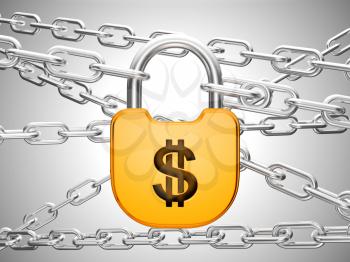 US Dollar currency safety concept: padlock and chains