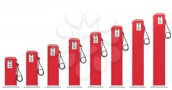 Fuel prices: red petrol pumps chart isolated on white