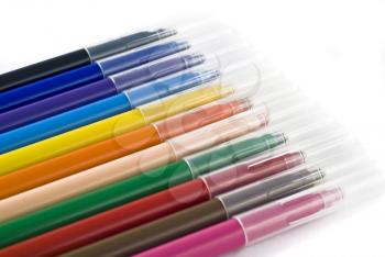 Colorful felt-tip pens (markers) over white background