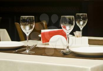 Banquet in the restaurant - wineglasses and table appointments