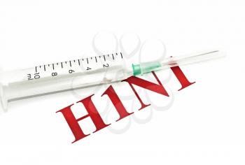 Swine FLU H1N1 - syringe and red alert over white