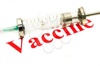 Swine FLU H1N1 vaccination - syringe and red alert over white