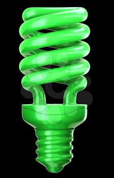 efficiency and eco friendly technology: green light bulb on black