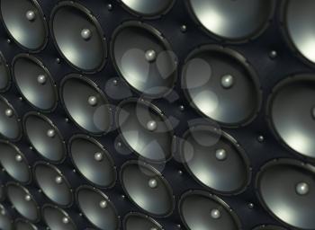 Sound wall: black speakers over leather pattern (artistic shallow DOF) 