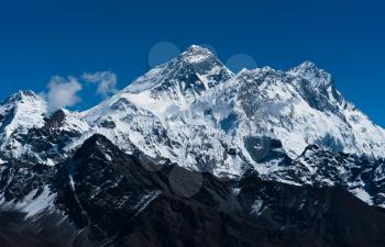 Everest, Changtse, Lhotse and Nuptse peaks: top of the world. Travel in Nepal