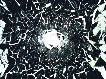 Royalty Free Clipart Image of a Hole in Shattered Glass