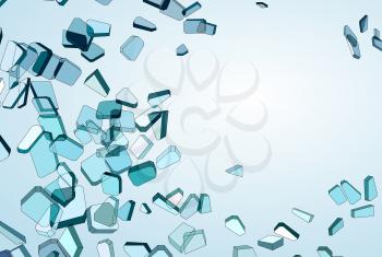Shattered blue glass Pieces over gradient background