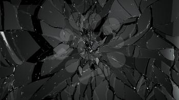 Pieces of splitted or cracked glass on black. Large resolution