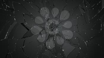 Pieces of splitted or cracked glass on black. Large resolution