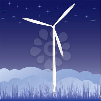 Royalty Free Clipart Image of a Wind Turbine at Night