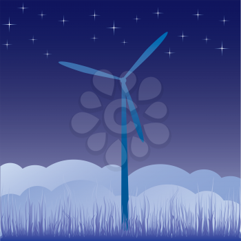 Royalty Free Clipart Image of a Wind Turbine At Night