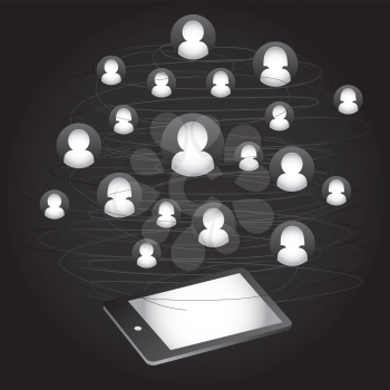 Royalty Free Clipart Image of a Social Network With a Tablet