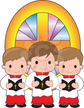 Royalty Free Clipart Image of Choir Boys With Hymn Books