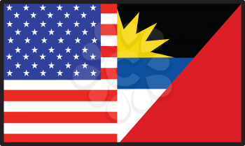 Royalty Free Clipart Image of a Half American, Half Antigua Barbuda Flag