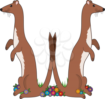Royalty Free Clipart Image of a Pair of Weasels in a W Shape