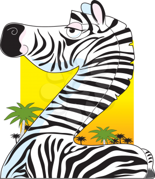 Royalty Free Clipart Image of a Zebra in the Shape of a Z With a Desert Background
