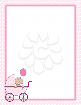 Royalty Free Clipart Image of a Polka Dot Border With Baby Carriage