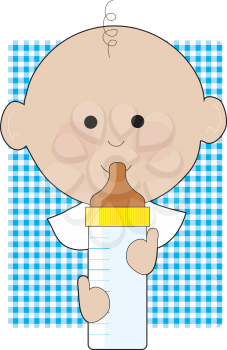 Royalty Free Clipart Image of a Baby Boy Holding His Bottle