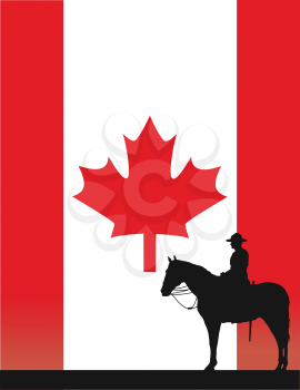 Royalty Free Clipart Image of a Canadian Mountie Against the Flag