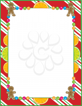 Royalty Free Clipart Image of a Christmas Candy and Fruit Border
