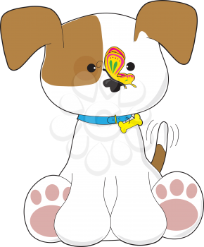 Royalty Free Clipart Image of a Puppy With a Butterfly on Its Nose