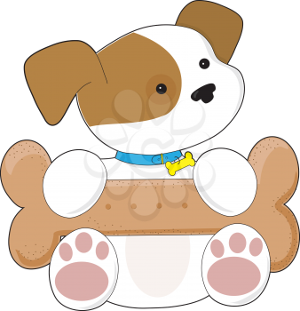 Royalty Free Clipart Image of a Puppy With a Big Bone