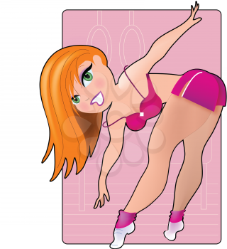 Royalty Free Clipart Image of a Girl in Workout Clothes Touching Her Toes